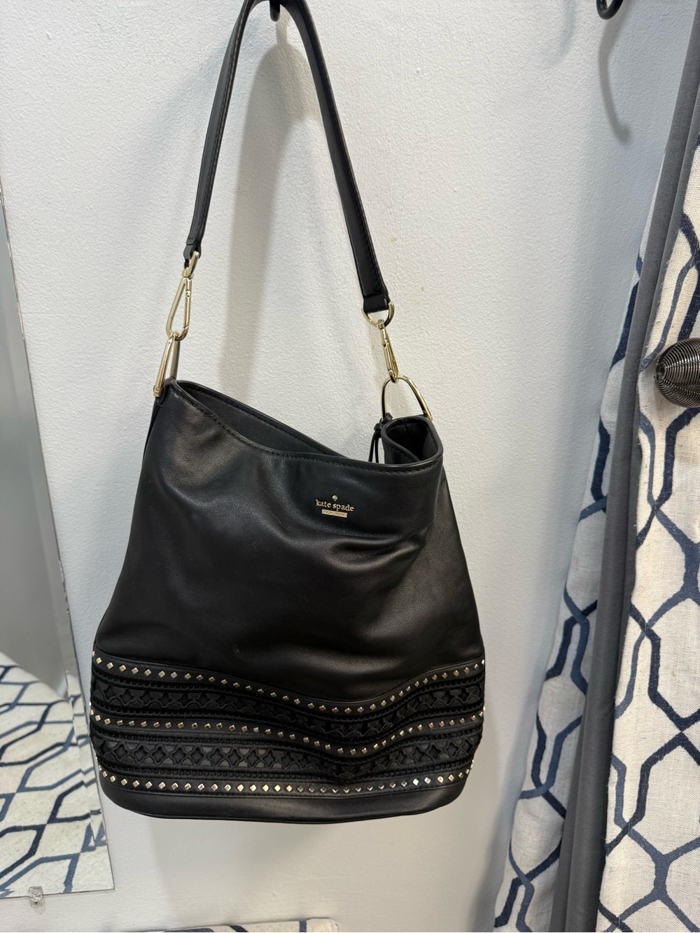 KATE SPADE • Basset Lane Cobie Black Tassel Hobo Bag with Studded Trim